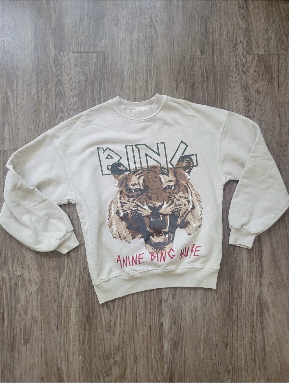 Anine Bing Muse Tiger Graphic Sweatshirt 100% Organic Cotton Beige Pullover XS - Picture 3 of 3